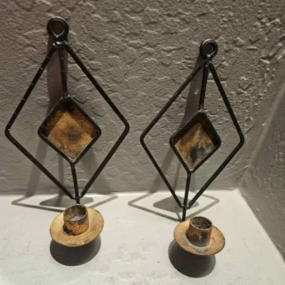 Vintage Wrought Iron Diamond Wall Sconces - Pair